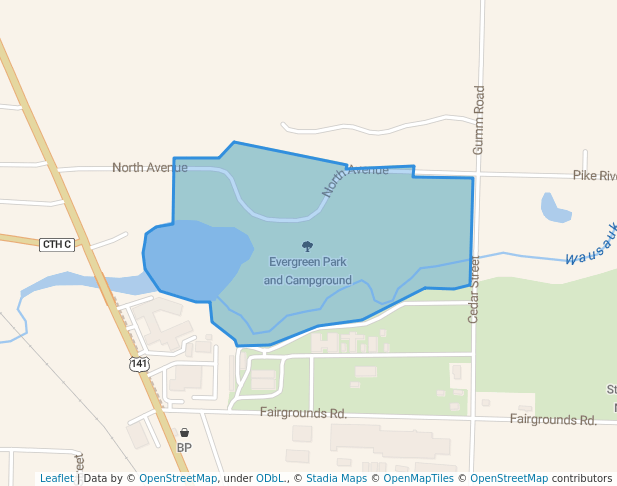 walking in Evergreen Park  and Campground map in Wausaukee