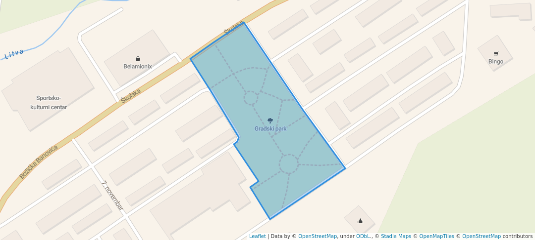 walking in Gradski park map in Banovići