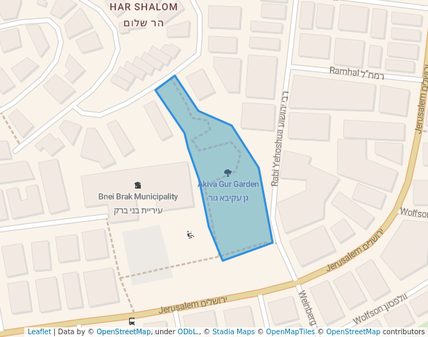 walking in Akiva Gur Garden map in Bnei Brak