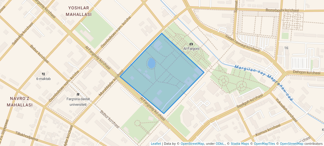walking in Central park map in Farg'ona