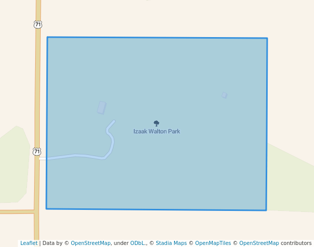 walking in Izaak Walton Park map in Exira