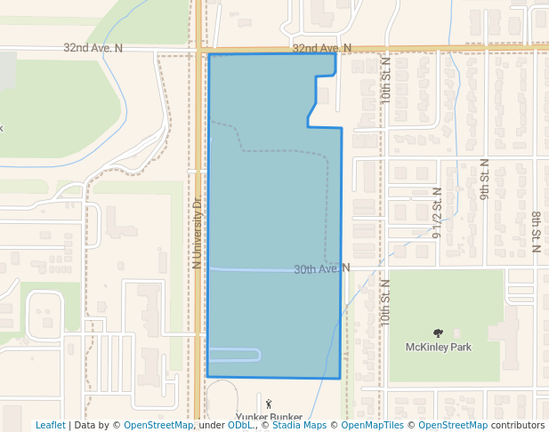 walking in Yunker Farm Park & Dog Park map in Fargo