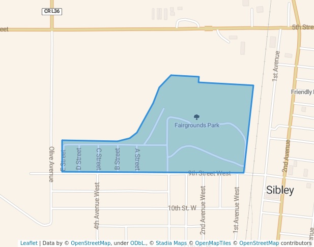 walking in Fairgrounds Park map in Sibley