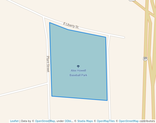 walking in Alex Howell Baseball Park map in Blakely