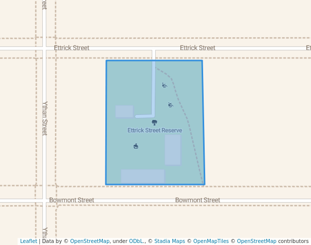 walking in Ettrick Street Reserve map in Invercargill