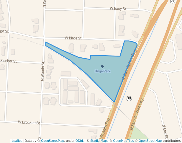 walking in Birge Park map in Sherman