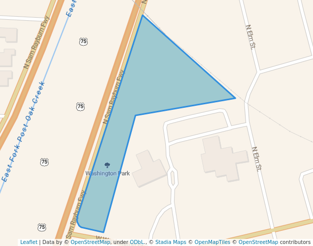 walking in Washington Park map in Sherman