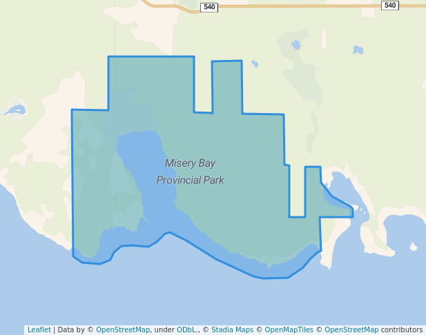 walking in Misery Bay Provincial Park map in Silver Water