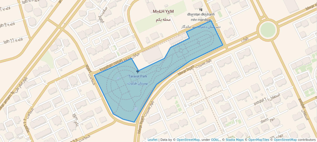 walking in Taravat Park map in Pardisan