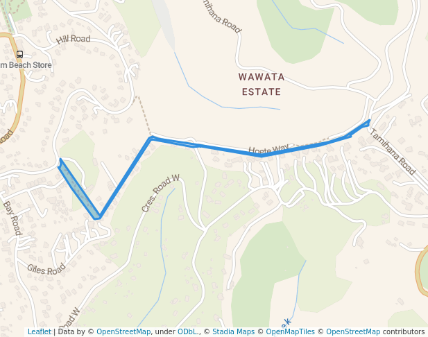 walking in Hill Road Crescent Road East map in Waiheke Island