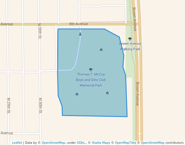 walking in Thomas T. McCoy Boys and Girls Club Memorial Park map in Terre Haute
