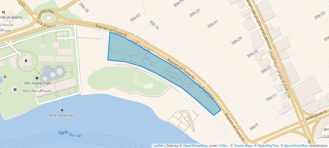 walking in Adamiyah Corniche map in Baghdad