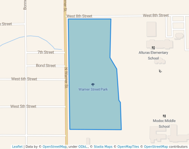 walking in Warner Street Park map in Alturas