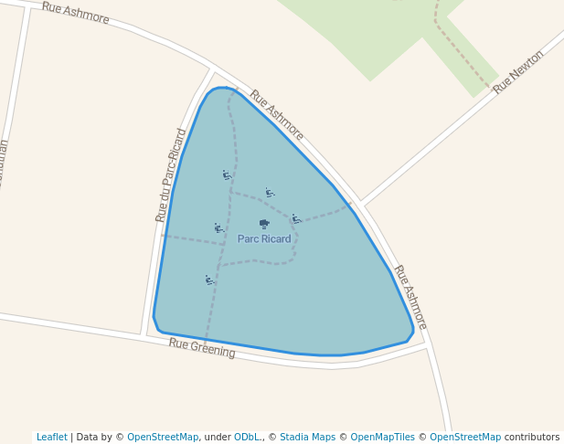 walking in Parc Ricard map in Châteauguay