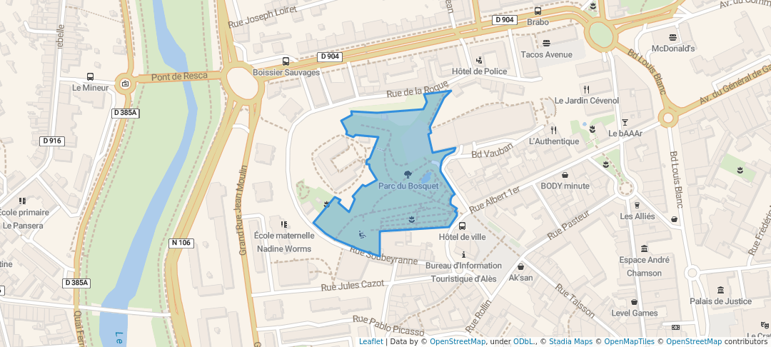 walking in Parc du Bosquet map in Alès