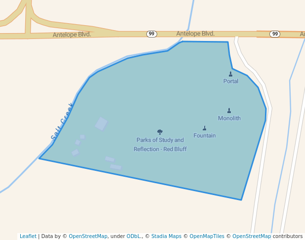 walking in Parks of Study and Reflection - Red Bluff map in Red Bluff