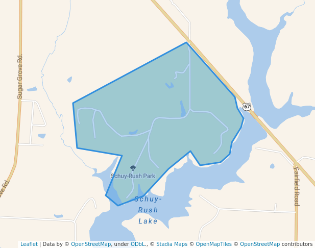 walking in Schuy-Rush Park map in Rushville