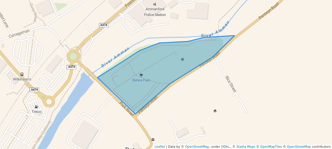 walking in Betws Park map in Ammanford