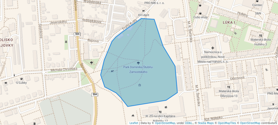 walking in Park Dominika Štubňu-Zámostského map in Nové Mesto nad Váhom