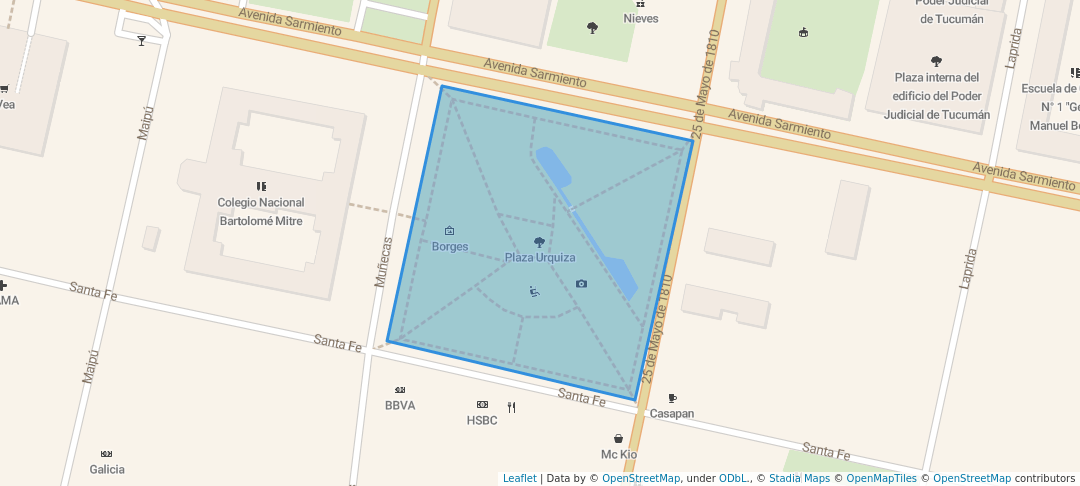 walking in Plaza Urquiza map in San Miguel de Tucumán