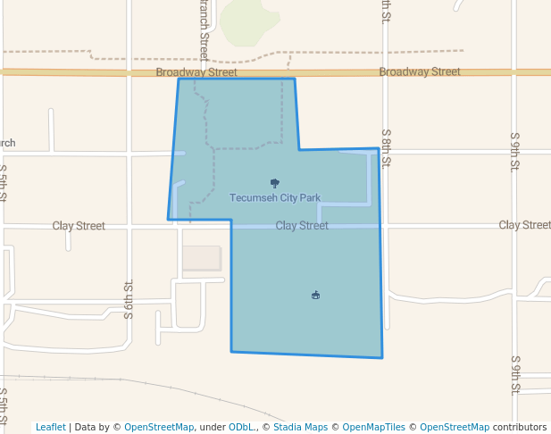 walking in Tecumseh City Park map in Tecumseh