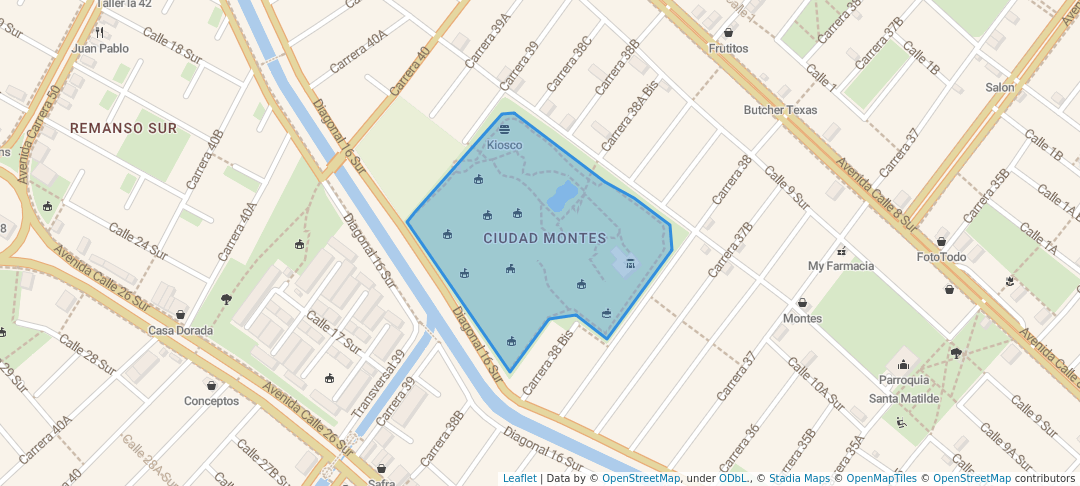 walking in Parque Zonal Ciudad Montes map in Bogotá