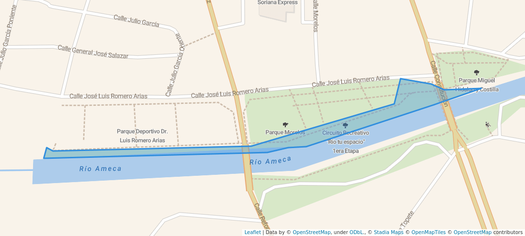 walking in Circuito Recreativo "Río tu espacio" 1era Etapa map in Ameca