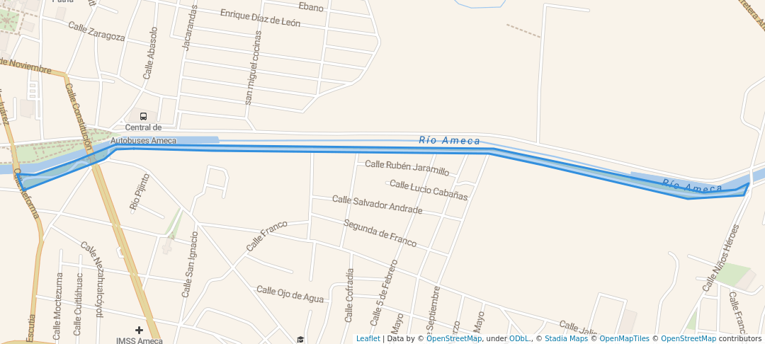 walking in Circuito Recreativo "Río Tu Espacio" 2da Etapa map in Ameca