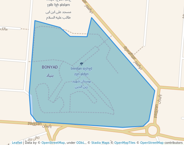 walking in بوستان شهید زین الدین map in Qom