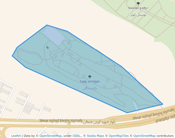 walking in باغ پرندگان map in Qom