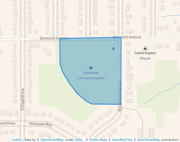walking in Woodside Community Garden map in Youngstown