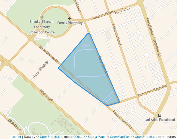 walking in Civil Lines Park map in Faisalabad