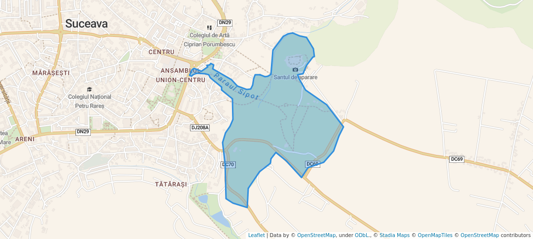 walking in Parcul Dendrologic Sipote-Cetate map in Suceava