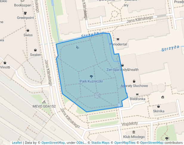 walking in Park Kuźniczki map in Gdańsk