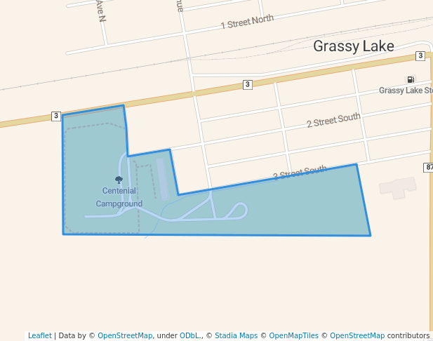 walking in Centenial Campground map in Grassy Lake