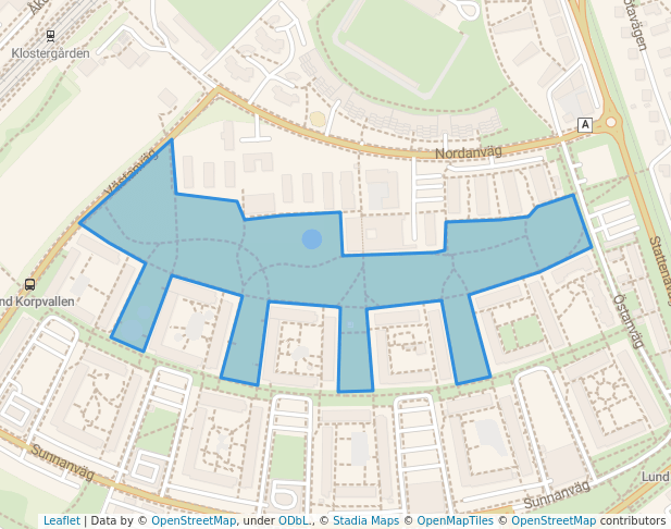 walking in Klostergårdsfältet map in Lund