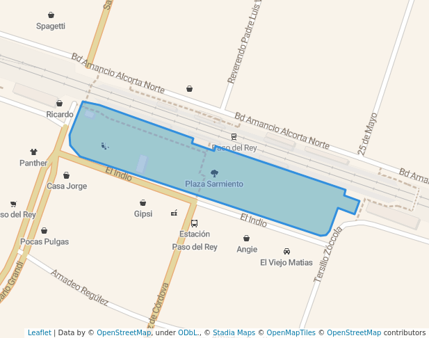 walking in Plaza Sarmiento map in Paso del Rey