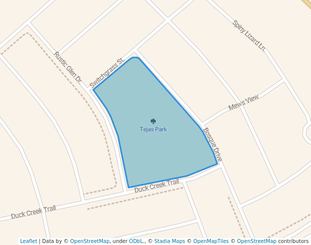 walking in Tejas Park map in San Marcos