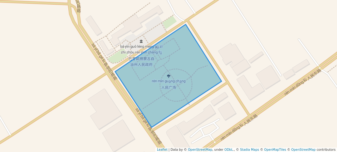 walking in 人民广场 map in Ba Yin Guo Leng Meng Gu Zi Zhi Zhou