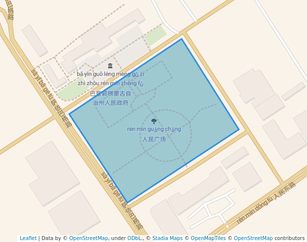 walking in 人民广场 map in Ba Yin Guo Leng Meng Gu Zi Zhi Zhou