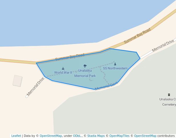 walking in Unalaska Memorial Park map in Unalaska