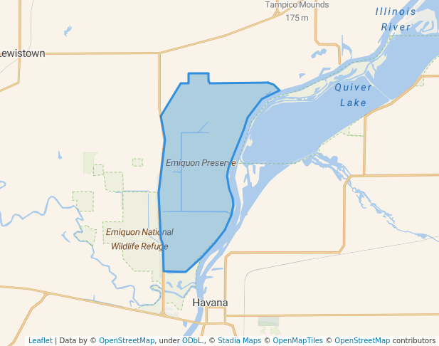 walking in Emiquon Preserve map in Lewistown