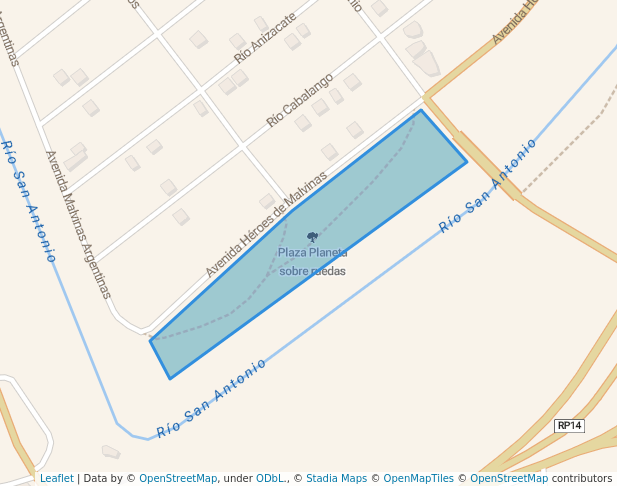 walking in Plaza Planeta sobre ruedas map in Villa Carlos Paz