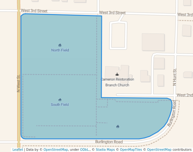 walking in Cameron Soccer Complex map in Cameron