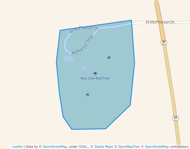 walking in Mac Dale Ball Park map in Monticello