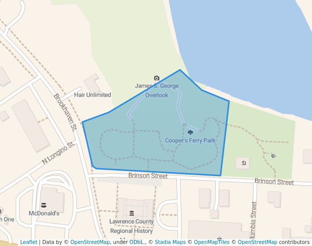 walking in Cooper's Ferry Park map in Monticello