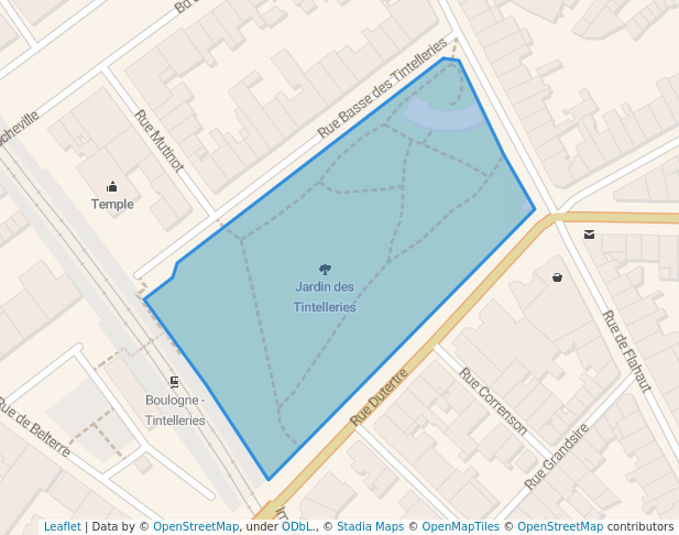 walking in Jardin des Tintelleries map in Boulogne-sur-Mer