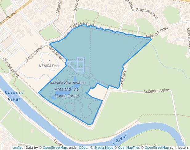 walking in Norman Kirk Park map in Kaiapoi