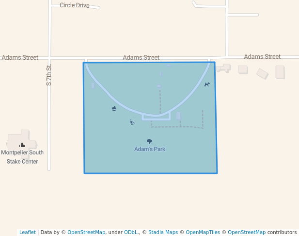 walking in Adam's Park map in Montpelier