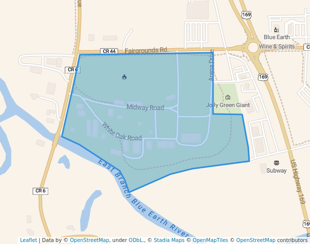 walking in Faribault County Fairground map in Blue Earth